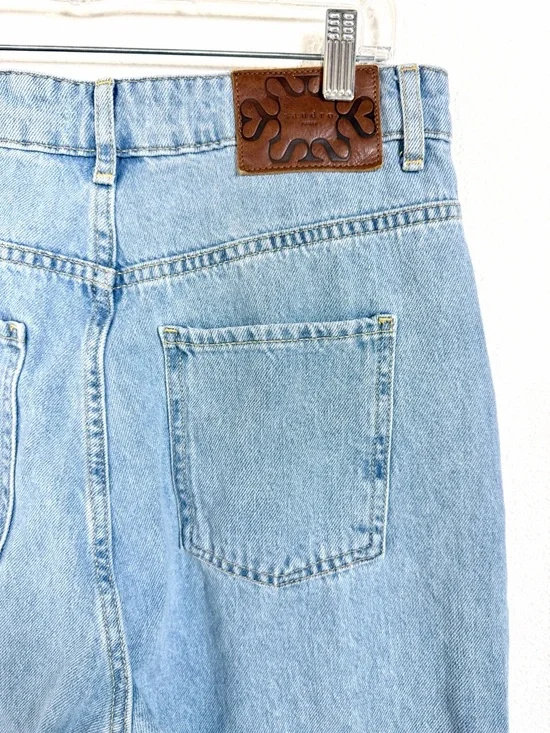 Sandro Paris High Waist Wide Straight Leg Jeans Light Wash 100% Cotton Denim 42 - Picture 11 of 16